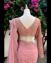 Georgette fabric with all over c pallu sequence lace cut work Saree - French Lilac, Free Size