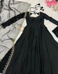 Delightful Light Pink Anarkali Gown With Net Dupatta - Black, L