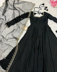 Delightful Light Pink Anarkali Gown With Net Dupatta - Black, L