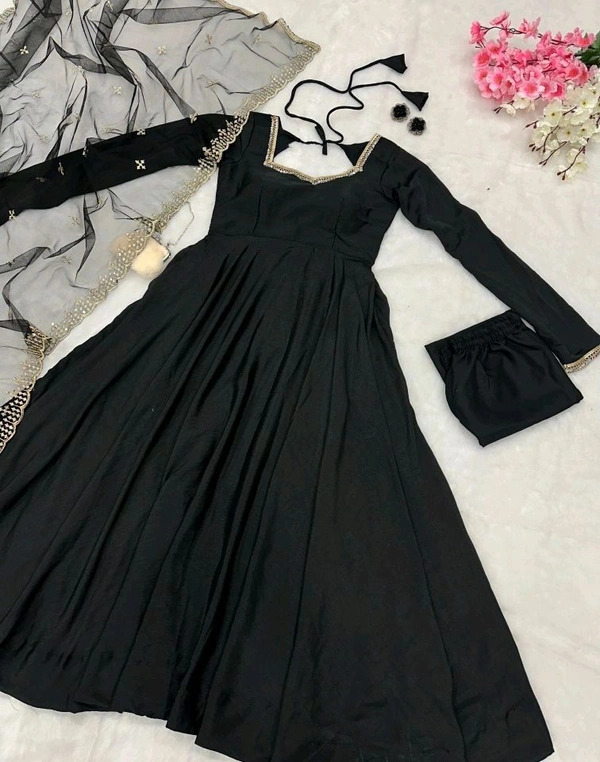 Delightful Light Pink Anarkali Gown With Net Dupatta - Black, S