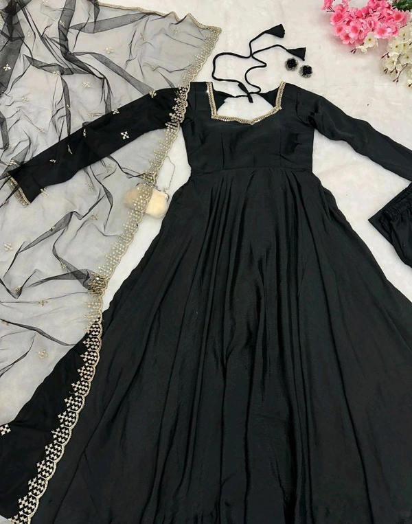 Delightful Light Pink Anarkali Gown With Net Dupatta - Black, XS
