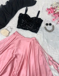 Black and Pink Lehenga Choli in Sequence Georgette Blouse and Satin Lehenga - Sweet Pink, Free Size