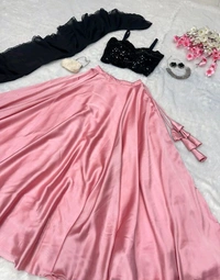 Black and Pink Lehenga Choli in Sequence Georgette Blouse and Satin Lehenga - Sweet Pink, Free Size