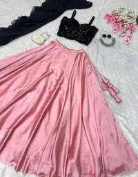Black and Pink Lehenga Choli in Sequence Georgette Blouse and Satin Lehenga - Sweet Pink, Free Size