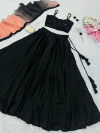 Black and Pink Lehenga Choli in Sequence Georgette Blouse and Satin Lehenga - Black, Free Size