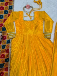Festive Special Yellow Chinon Silk Gown - Tangerine, XXL