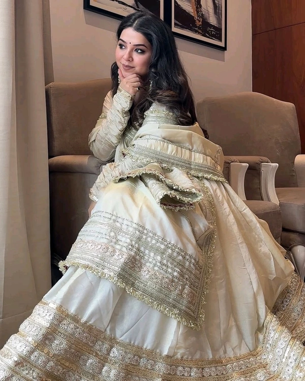Mumtaz Tissue Anarkali Set - M, Satin Linen
