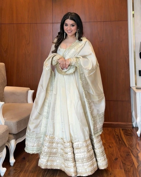 Mumtaz Tissue Anarkali Set - XL, Satin Linen
