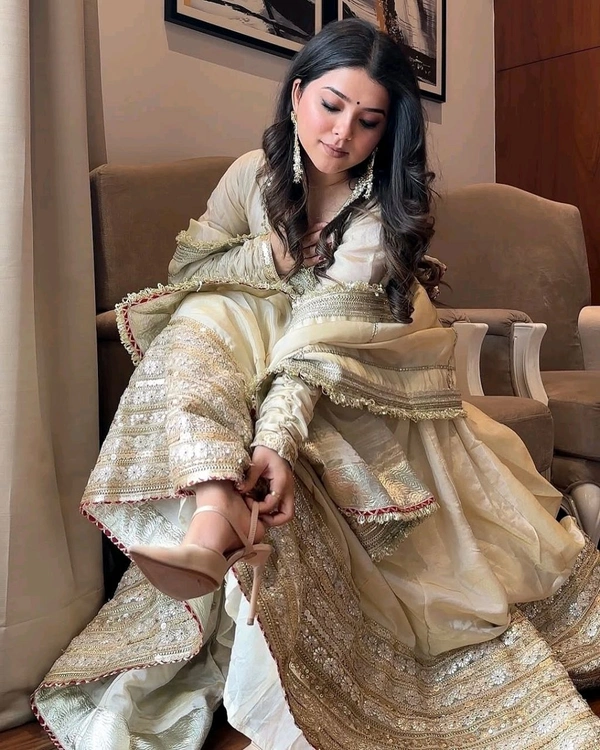 Mumtaz Tissue Anarkali Set - XL, Satin Linen