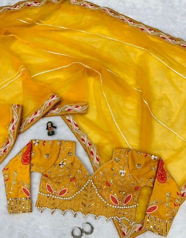 Party Wear Butterfly Net Moti Saree - Galliano, Free Size