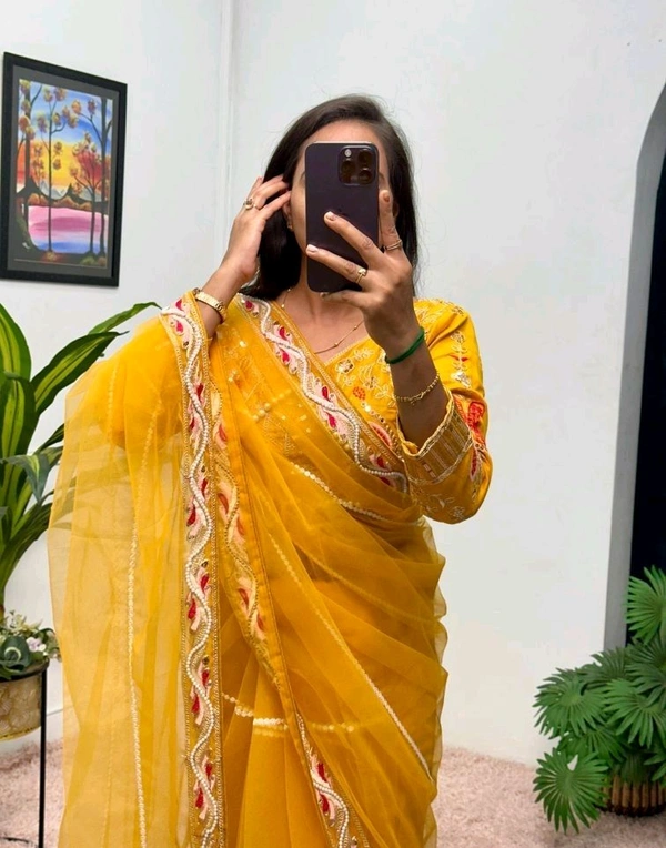 Party Wear Butterfly Net Moti Saree - Galliano, Free Size
