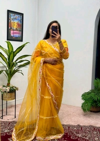 Party Wear Butterfly Net Moti Saree - Galliano, Free Size