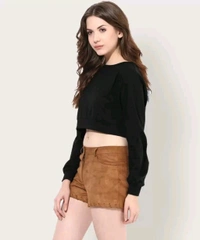 Casual Regular Sleeves Solid Women Black Top - Black, L