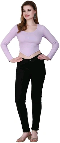 Ribbed deep Neck Crop top - Thistle, L