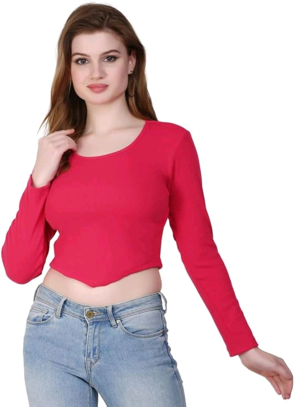 Ribbed deep Neck Crop top - Amaranth, L