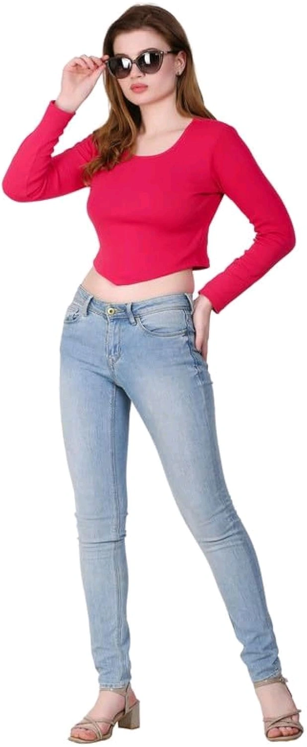 Ribbed deep Neck Crop top - Amaranth, L