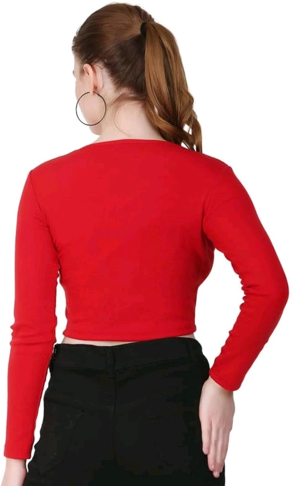 Ribbed deep Neck Crop top - Red, M