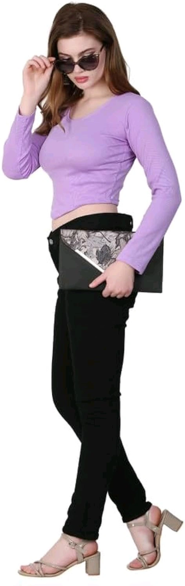 Ribbed deep Neck Crop top - Light Wisteria, S