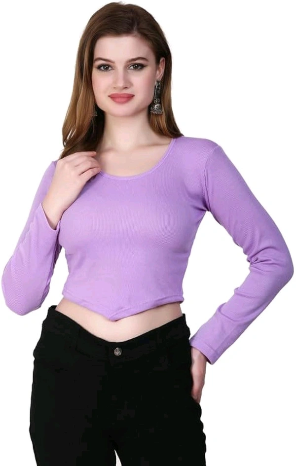 Ribbed deep Neck Crop top - Light Wisteria, XL