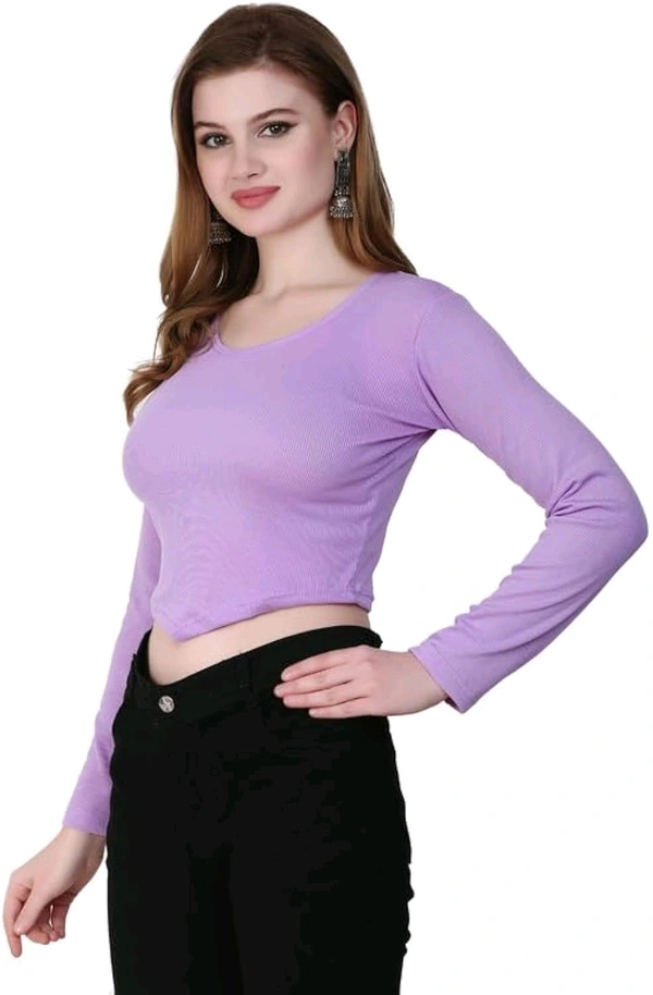 Ribbed deep Neck Crop top - Light Wisteria, XL