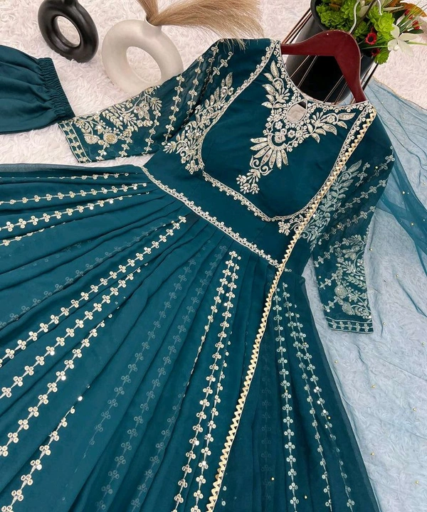 Fashionable Georgette Red Color Embroidery Work Anarkali Gown - Tarawera, Free Size