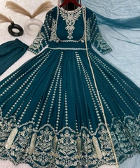 Fashionable Georgette Red Color Embroidery Work Anarkali Gown - Tarawera, Free Size