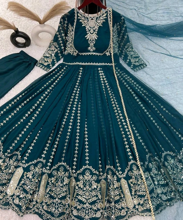 Fashionable Georgette Red Color Embroidery Work Anarkali Gown - Tarawera, Free Size