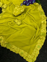 MADHURI MAAM INSPIRED PREMIUM DESIGNER GEORGETTE BANARASI SILK SAREE - Citrus, Free Size