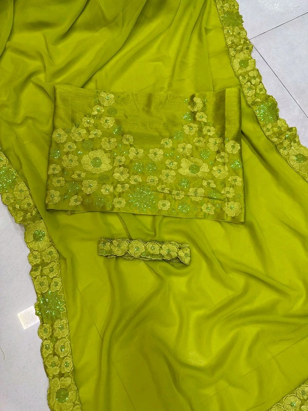 MADHURI MAAM INSPIRED PREMIUM DESIGNER GEORGETTE BANARASI SILK SAREE - Citrus, Free Size