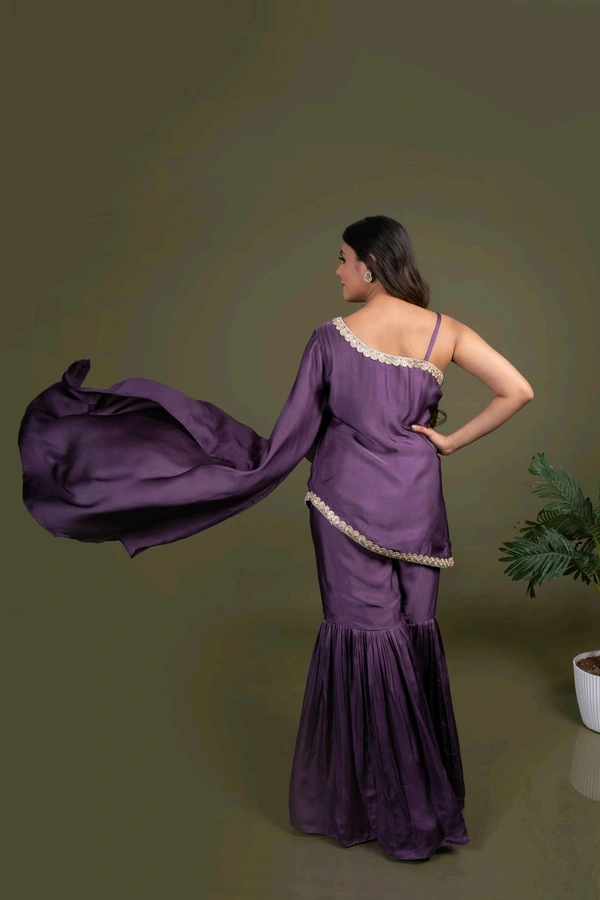 Mauve Indowestern gharara set - Old Lavender, M