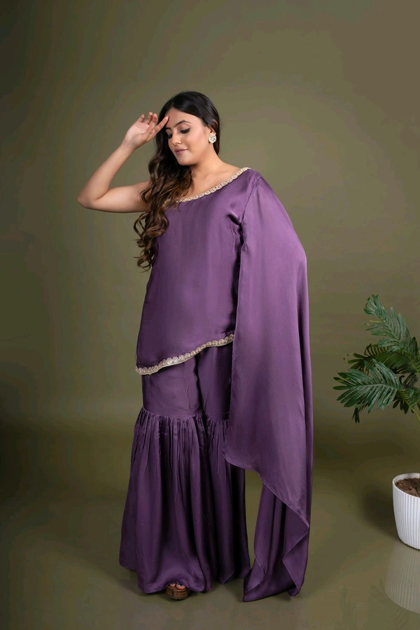 Mauve Indowestern gharara set - Old Lavender, XL