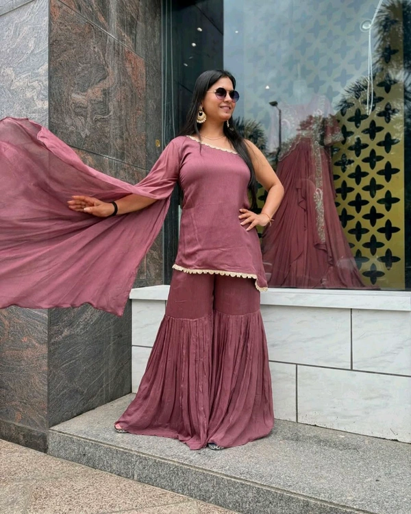 Mauve Indowestern gharara set - Turkish Rose, XS