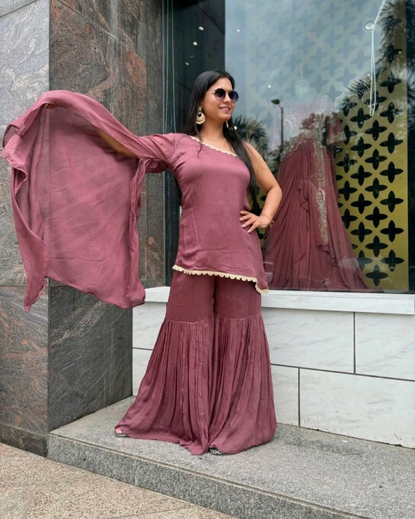 Mauve Indowestern gharara set - Turkish Rose, XS
