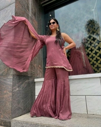 Mauve Indowestern gharara set - Turkish Rose, XS
