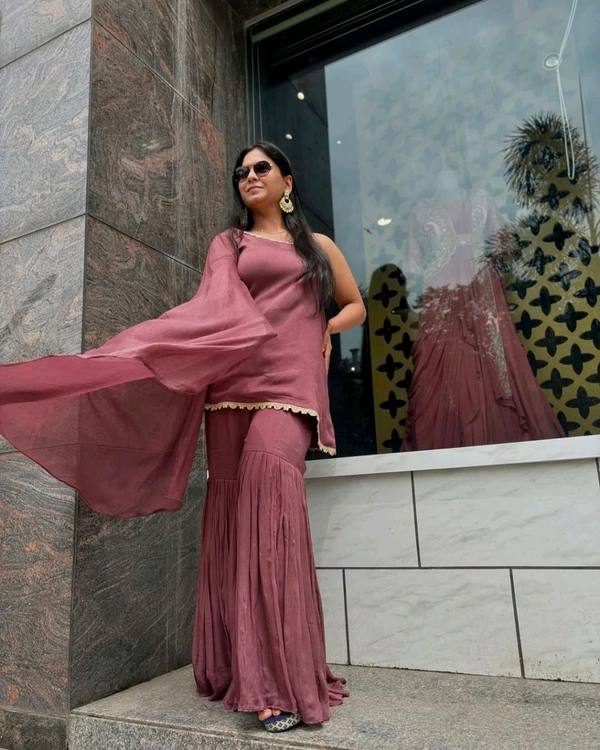 Mauve Indowestern gharara set - Turkish Rose, XS