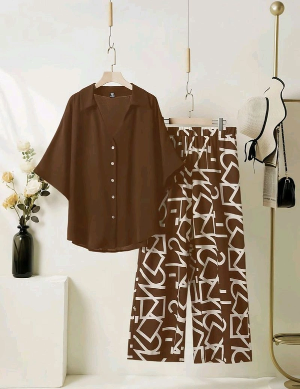 ELEGANT PINE GREEN TOP WITH GRAPHIC PALAZZO SET - Irish Coffee, L