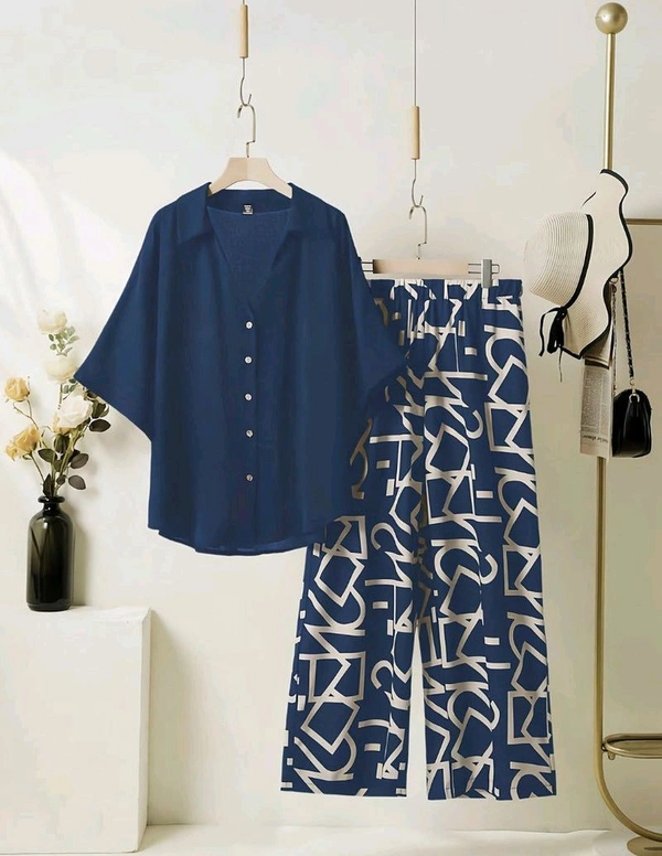 ELEGANT PINE GREEN TOP WITH GRAPHIC PALAZZO SET - Ebony Clay, L