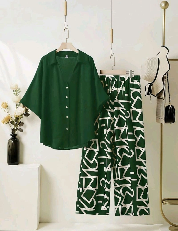 ELEGANT PINE GREEN TOP WITH GRAPHIC PALAZZO SET - Everglade, XXL