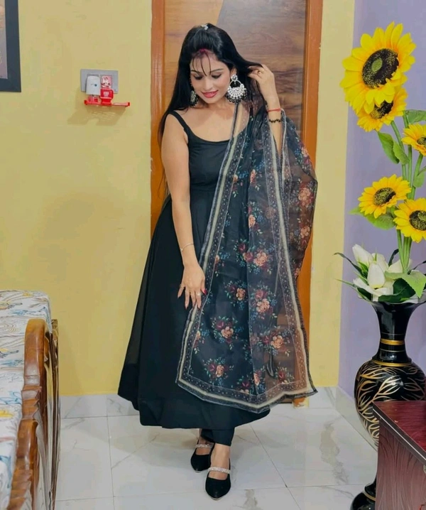 Black Top Bottom Duppta Set* - Black, S