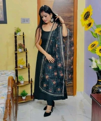 Black Top Bottom Duppta Set* - Black, S