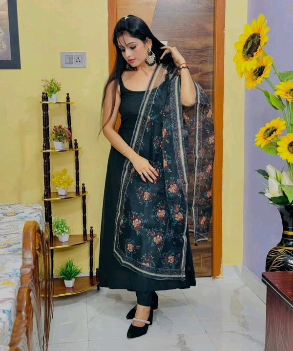 Black Top Bottom Duppta Set* - Black, S