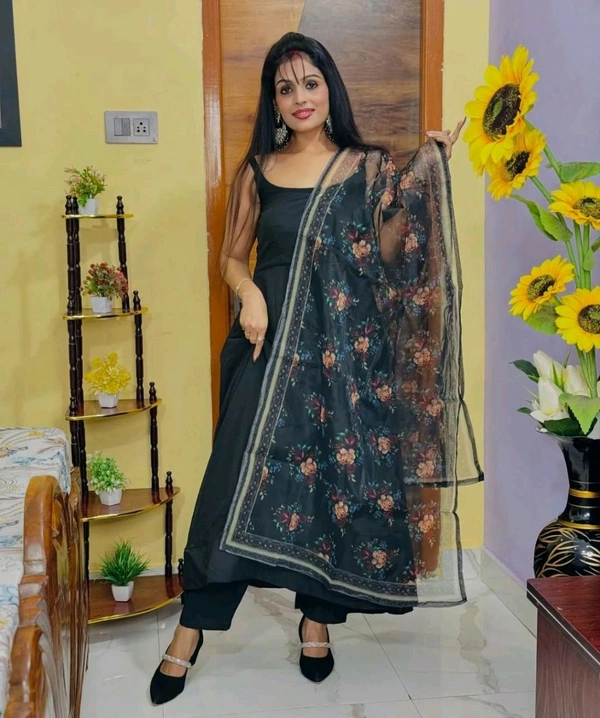 Black Top Bottom Duppta Set* - Black, S