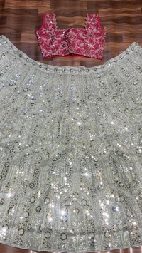 Grey Colour Designer Sequence Work On Premium Georgette Lehenga Choli - Free Size, Camouflage Green