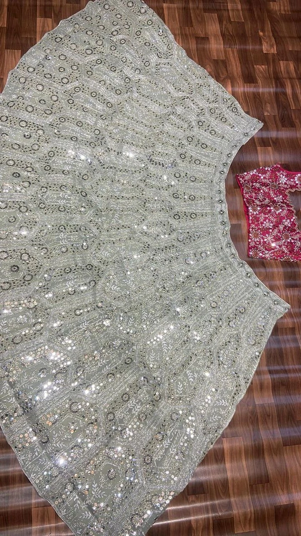 Grey Colour Designer Sequence Work On Premium Georgette Lehenga Choli - Free Size, Camouflage Green