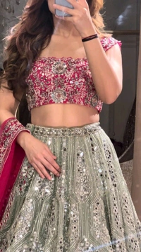 Grey Colour Designer Sequence Work On Premium Georgette Lehenga Choli - Free Size, Camouflage Green