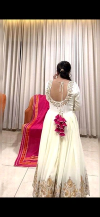 New Designer Faux Georgette Ready to Wear Party gown & pent Dupatta Set - White, L