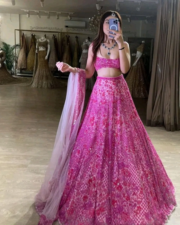Soft Net Fabric Pink Lehenga For Bridal Sister - Lavender Magenta, Free Size