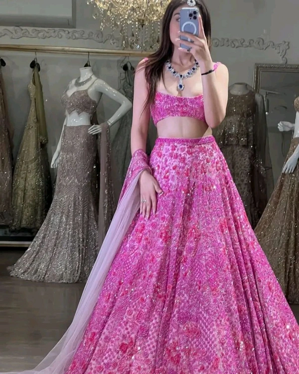 Soft Net Fabric Pink Lehenga For Bridal Sister - Lavender Magenta, Free Size