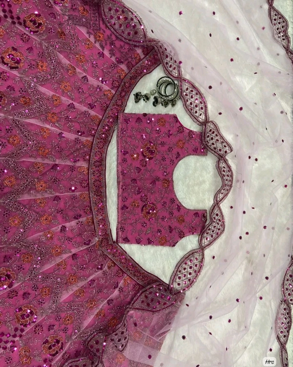 Soft Net Fabric Pink Lehenga For Bridal Sister - Mulberry, Free Size