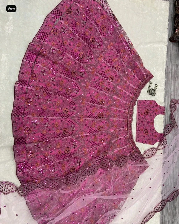 Soft Net Fabric Pink Lehenga For Bridal Sister - Mulberry, Free Size